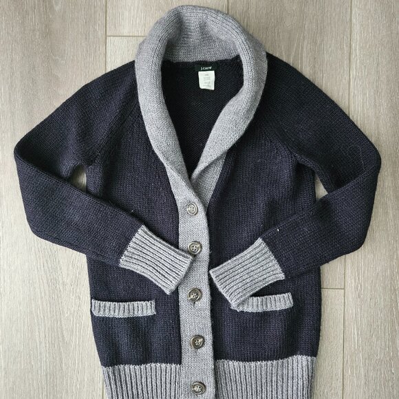J.Crew women's blue and gray wool shawl collar grandpa style cardigan size XXS - Picture 1 of 7
